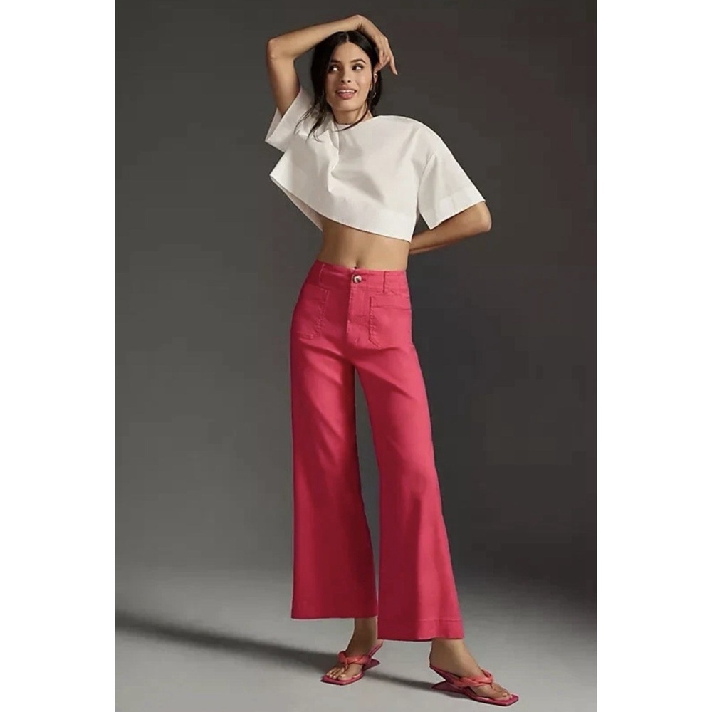 Anthropologie Maeve The Colette Cropped Wide-Leg Pants Rose Pink 24